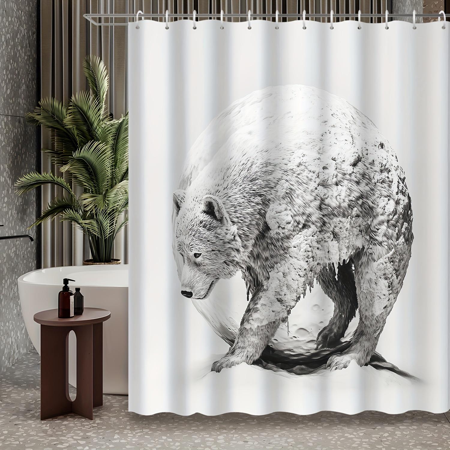 

1Pc Modern Creative Stone Carved Animal Climbing Wild Animal Polar Bear Arctic Theme Printed Shower Curtain, Polyester W60H190(CM)-1 Pcs