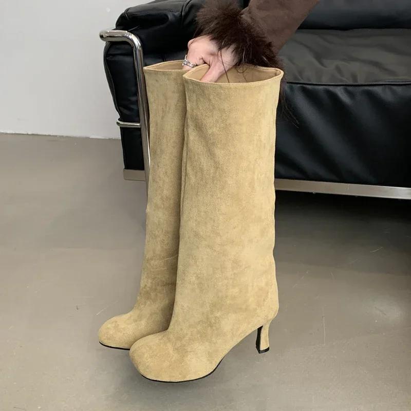 Winter Street Style Round Toe Knee-High Women Boots Punk Thin High Heels Shoes Female Long Booties Zapatos De Mujer