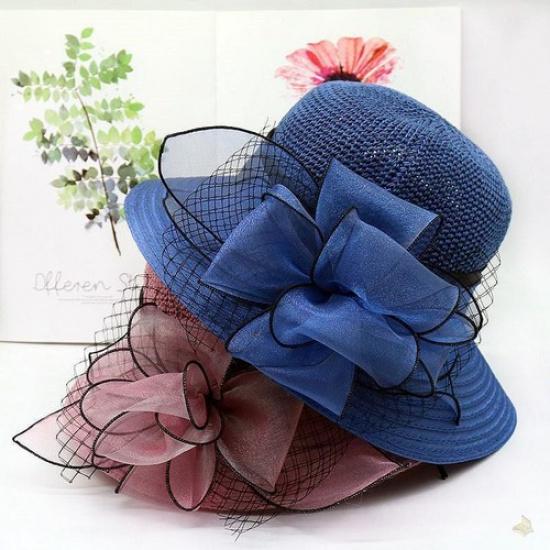 Lady Wide Brim Hat Sun Cap Folding Bucket Beach Flower Mesh Holiday Summer Hat