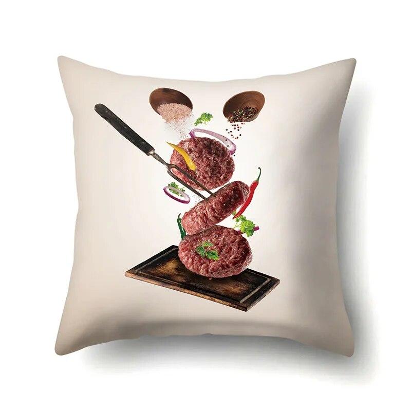 Cooking Food Pillowcase Cartoon Pattern  Lumbar Pillow Sofa   Cushion
