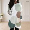 Women Plus Size Round Neck Long Sleeve Geometric Printed Loose Longline Top With Pockets