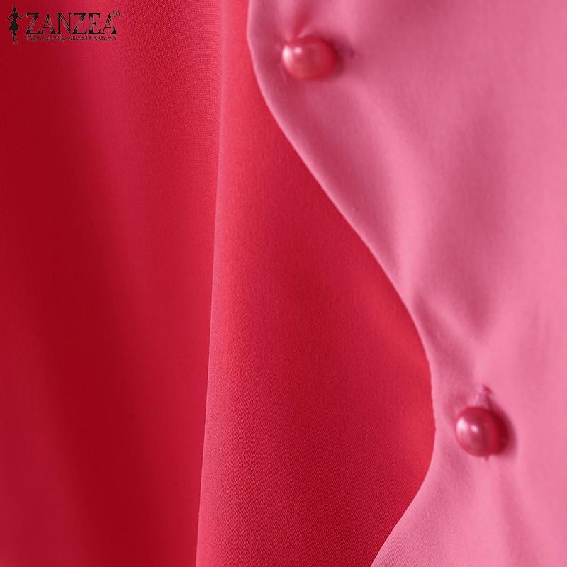 ZANZEA Women Casual Turn Down Collar Loose Summer Short Sleeve Blouse
