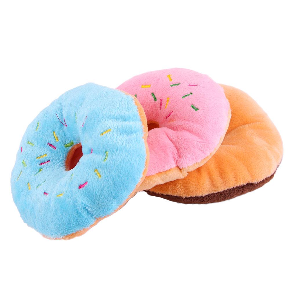 Squeaky Cotton Sound Animal Play Squeaker Lovely 3 Color Dog Toy Donut Pet Toys