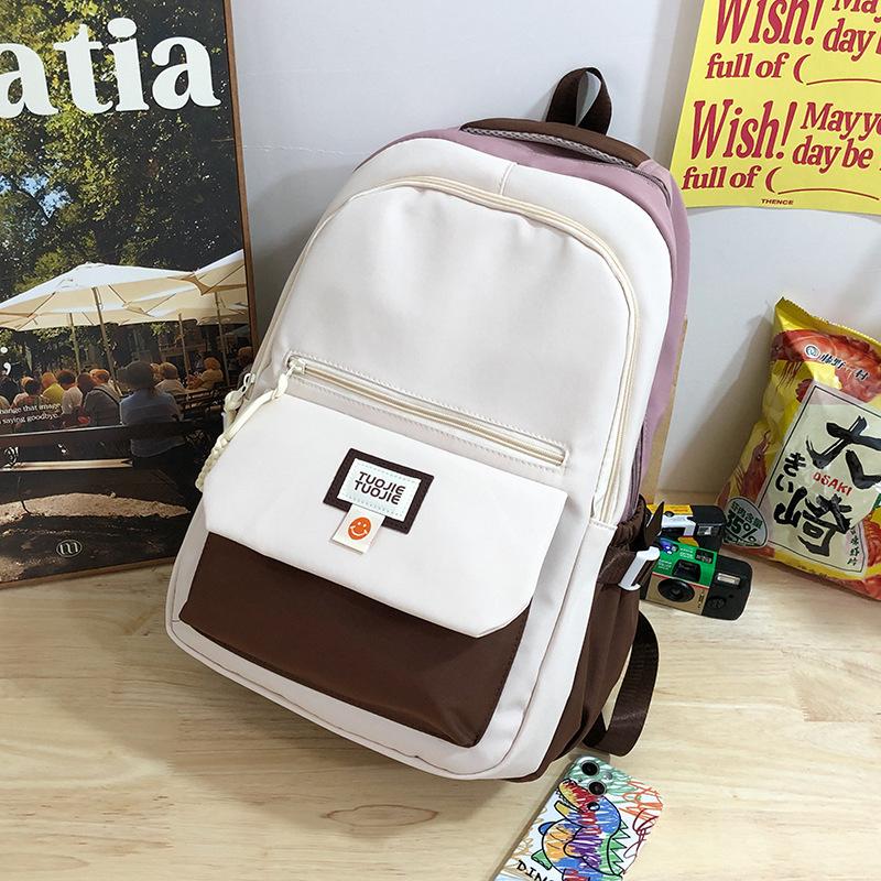 

New fashionable large-capacity backpack, male high school computer travel backpack, trendy Japanese contrasting color schoolbag, female, double shoul single pack