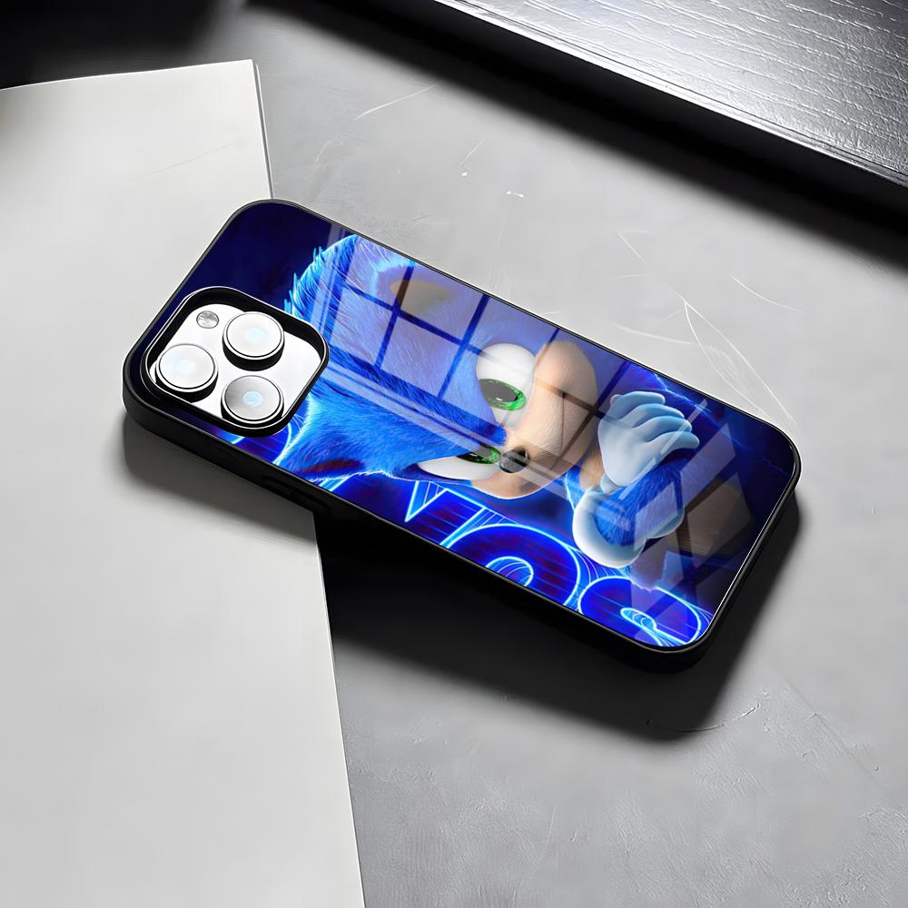 

Anime S-Sonic Hedgehog Phone Case For IPhone 17 Pro Max 15 Pro 16 14 Plus 12 13 Mini 11 Pro Shockproof Glass Cover iPhone14 Plus
