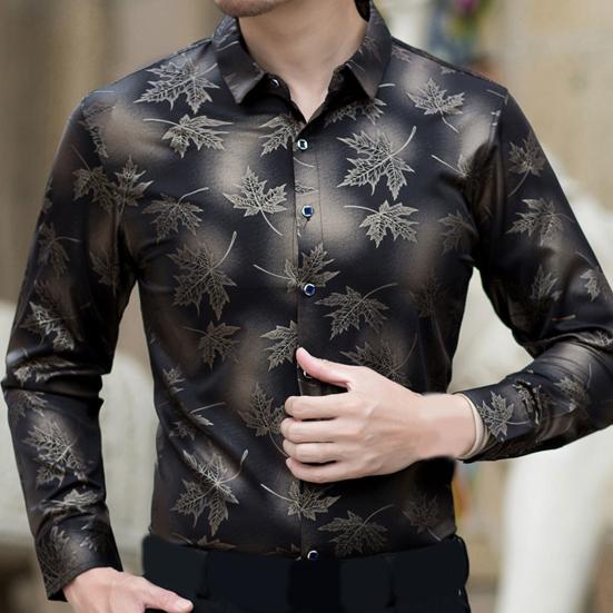 Slim Fit Autumn Men Top All Match Polyester Lapel Collar Male Dress Shirt