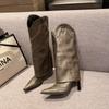 Vintage Rivet Pointed Toe Women Pipe Long Boots Sexy High Heel Shoes Autumn Winter Western Cowboy Booties  De Mujer