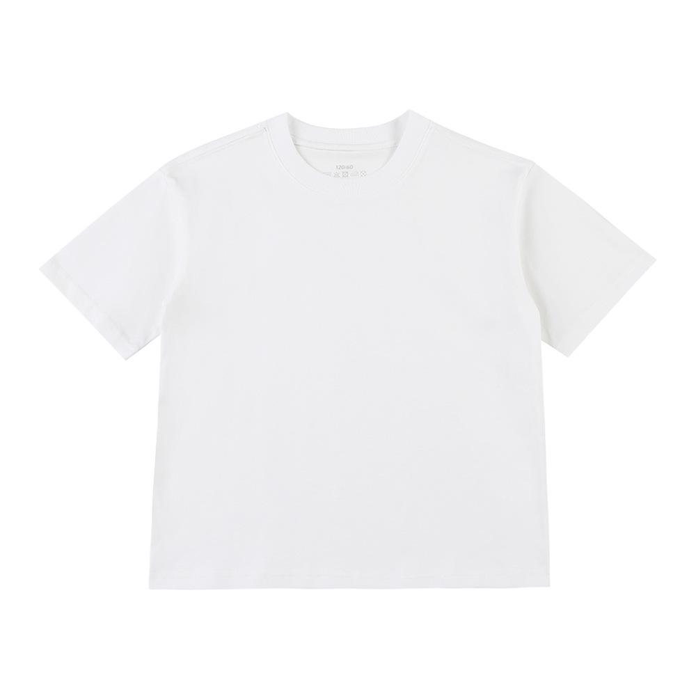 Children's Pure Cotton Round Neck T-shirt - Solid Color, Loose Drop Shoulder, Short Sleeve - Spring/Summer for Boys & Girls