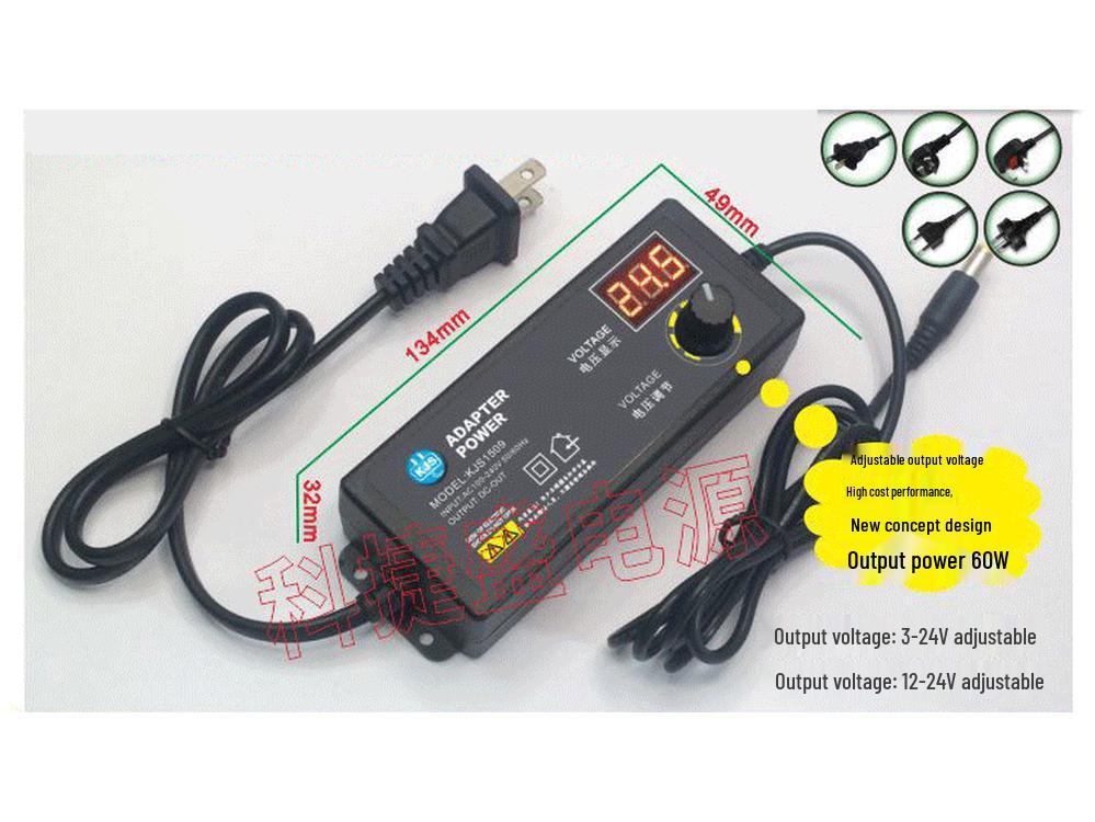 Adjustable Voltage Power Adapter 3-24V 60W with Digital Display for Massage Chair Charger DC