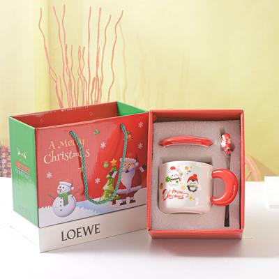 Gift Box Set Christmas Cute Ceramic Cup with Lid Spoon Men and Women Couple Mug High Value Water Cup Opening Gift