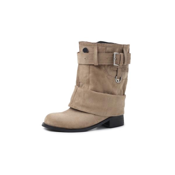 

Fashion Women s Rubber Boots Female Shoes Round Toe Rain Med Ladies Ankle Riding Lace-Up Slip-On Solid Hoof Heels Pleated Motorcycle bo 35