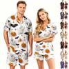 Couple Matching Halloween Pajama Set Short Sleeve Button Down Shirt with Hem Short Pants Soft Casual Loungewear S To XXXXL