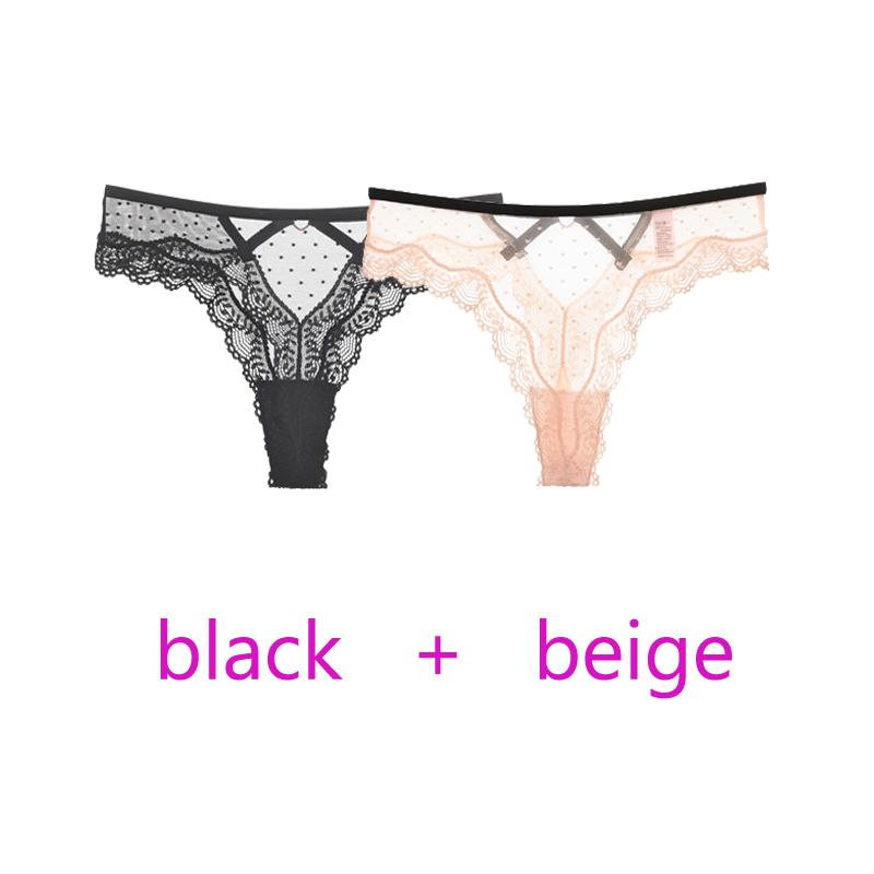 TERMEZY 2Pcs/Lot Sexy Lace Panties Women Low-waist Underwear Hollow Out Transparent Thong Female Seamless G-string Lingerie Underpant