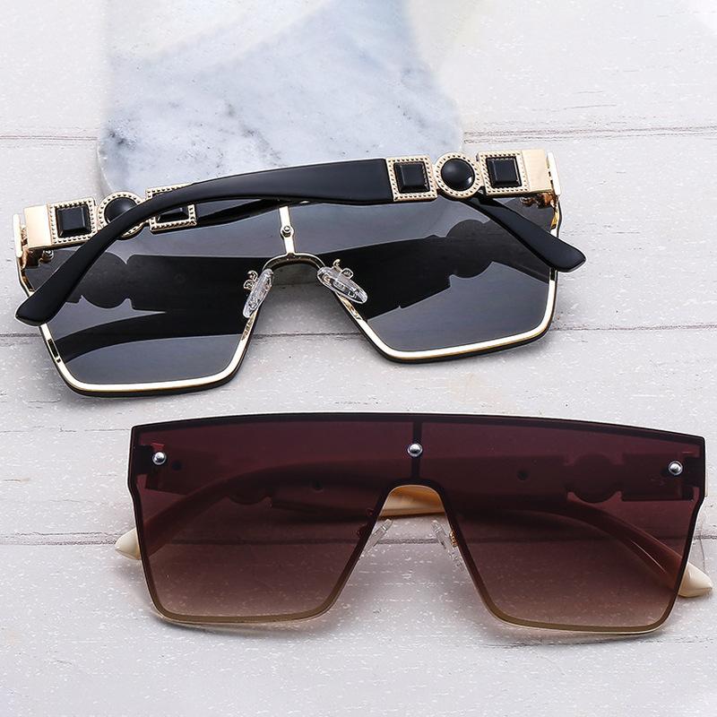 European and American new fashion square frameless gradual change color sunglasses men and women cheetah decorative temple metal sunglasses
