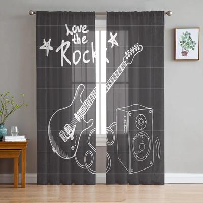 Blackboard Rock Music Electric Guitar Tulle Window Treatment Sheer Curtains for Living Room the Bedroom Curtains Decoration