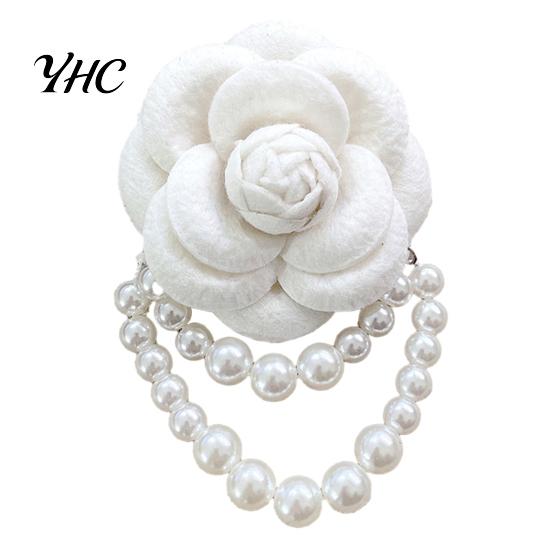 Elegant Flower Brooch Cloth Rose Vintage High Gloss Faux Pearl Chain Hat Shawl Scarf Bag Clothes Collar Women Girls Lapel Pin Fashion Accessories
