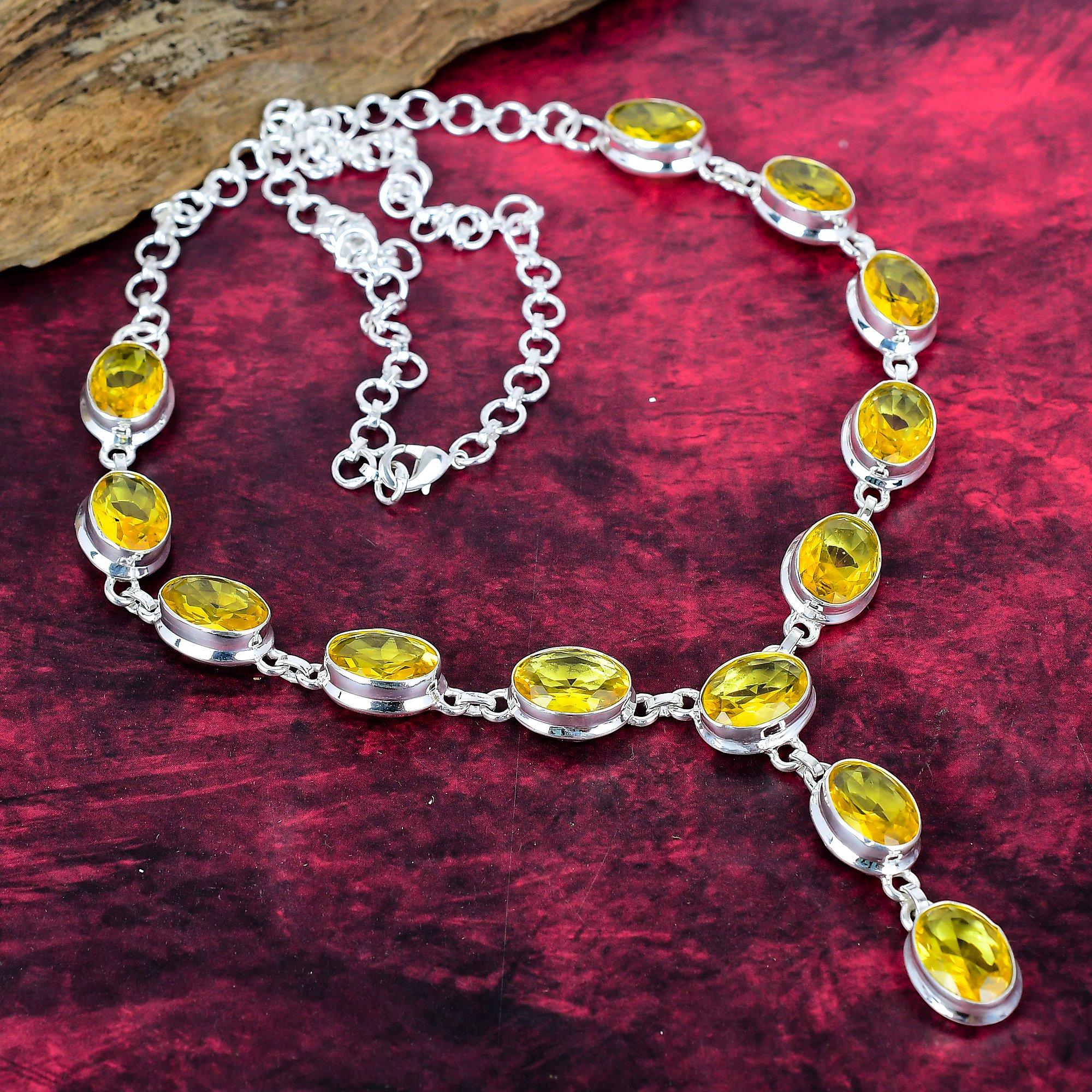 

Citrine Handmade Gemstone Necklace, 925 Solid Sterling Silver Necklace Antique Jewelry, For Engagement Gift