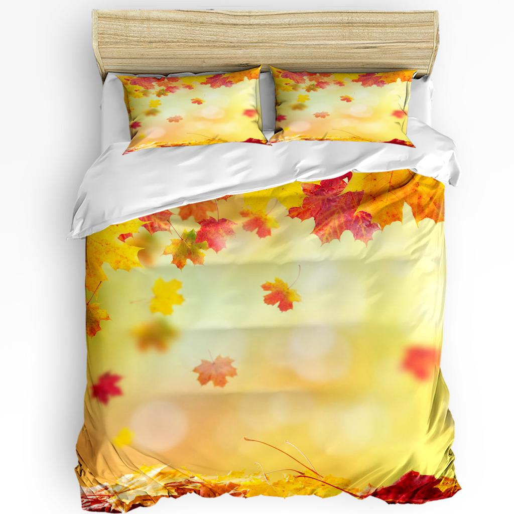Pumpkin Thanksgiving Maple Leaf Autumn 3pcs Bedding Set For Bedroom Double Bed Home Textile Duvet Cover Quilt Cover Pillowcase