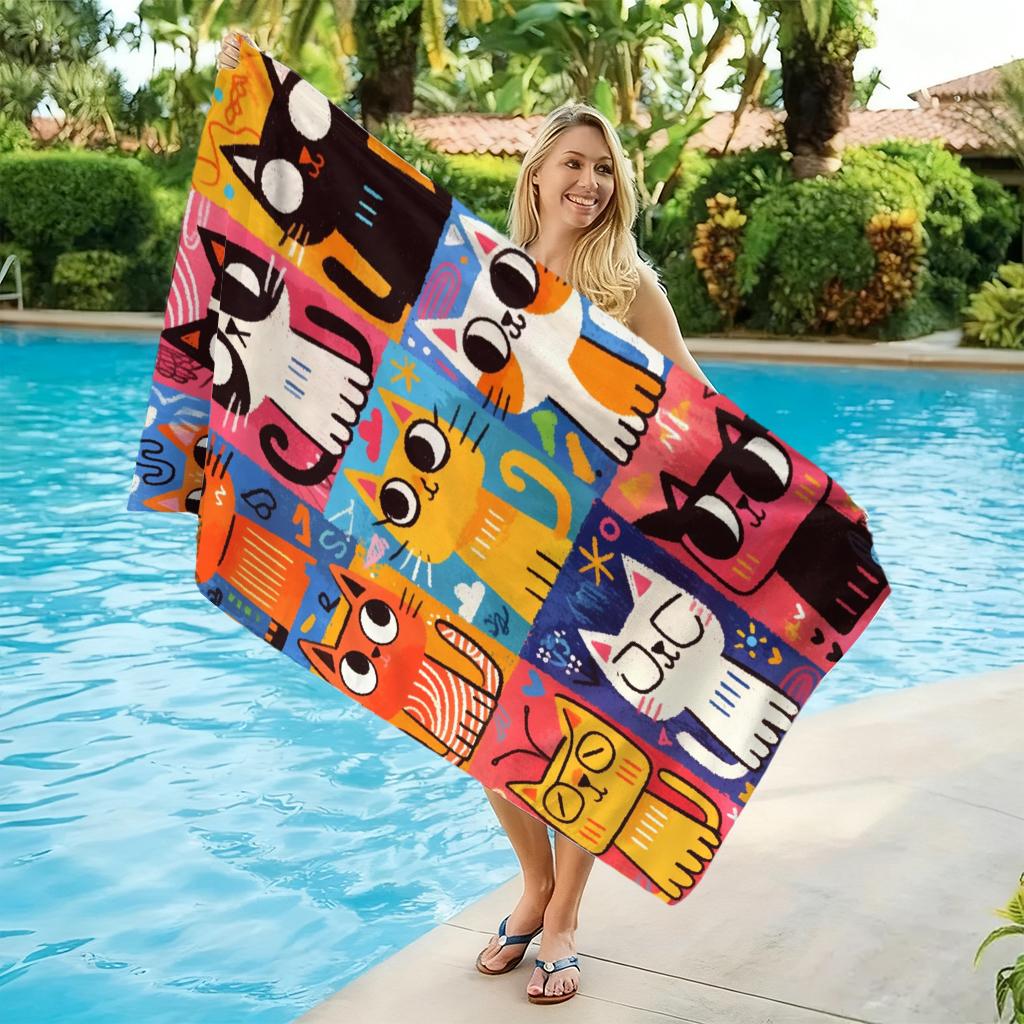 Cat Nine-Grid Photos Beach Towel Large Quick-Drying Towel Suitable For Beach Yoga Pool Gym Sport Home Towel Sand Free Towel
