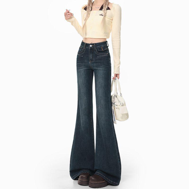 Spicy Girl 2025 High-Waisted Retro Micro-Flare Slimming Jeans Women’s Trumpet Pants XS