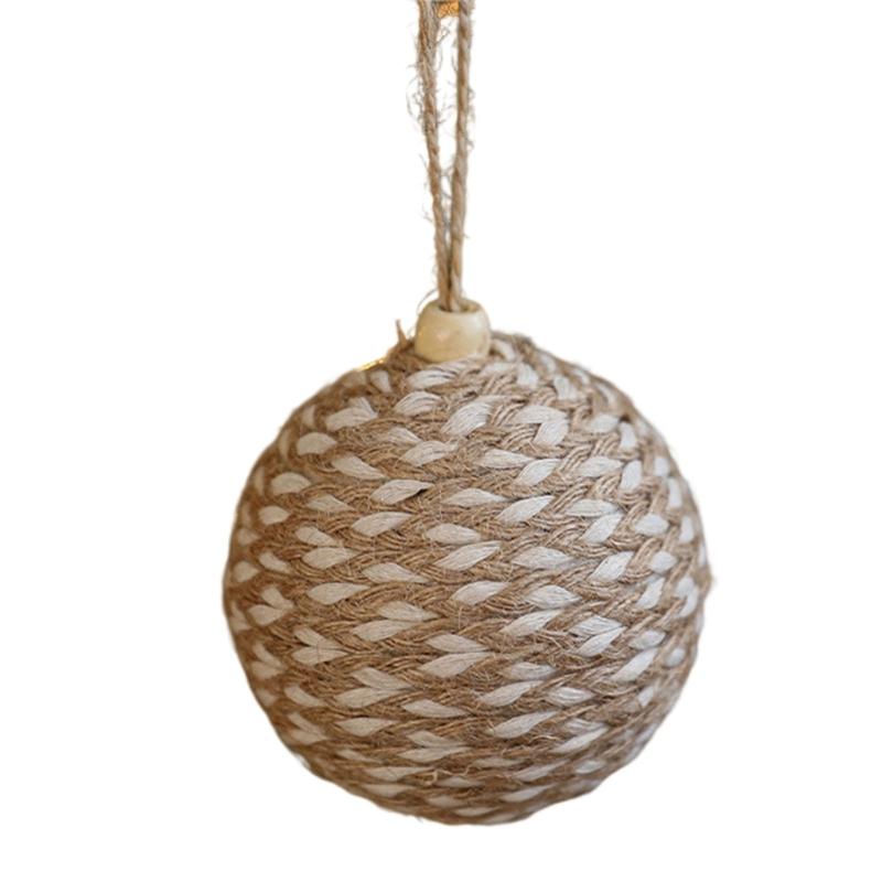 Christmas Tree Decoration Natural Fiber Twine Braided Foam Ball Holiday Hanging Ornament For Mantels Window Wall Display