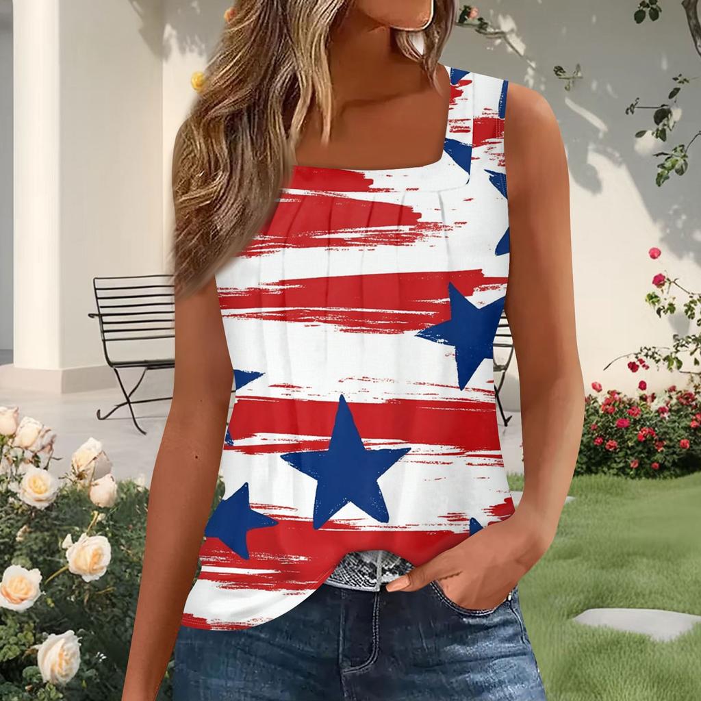 Dámský módní plisovaný top s potiskem a čtvercovým výstřihem