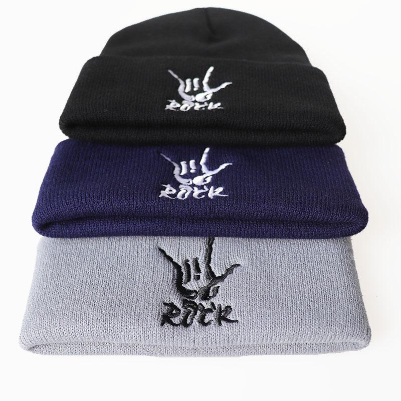 Western Rock ROCK Embroidered Warm Knitted Hat, Woolen Hat, Hip-hop Pullover, Autumn and Winter Unisex Hat, Cold Weather Hat