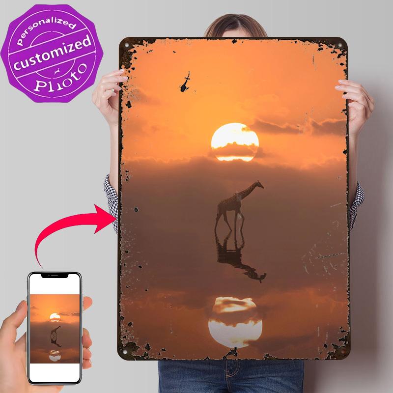 Mirror of Sunny Giraffe Poster Retro D Printed Metal Signs Customized Wall Hanging Gift for Home Decor Accessories Wand Deko