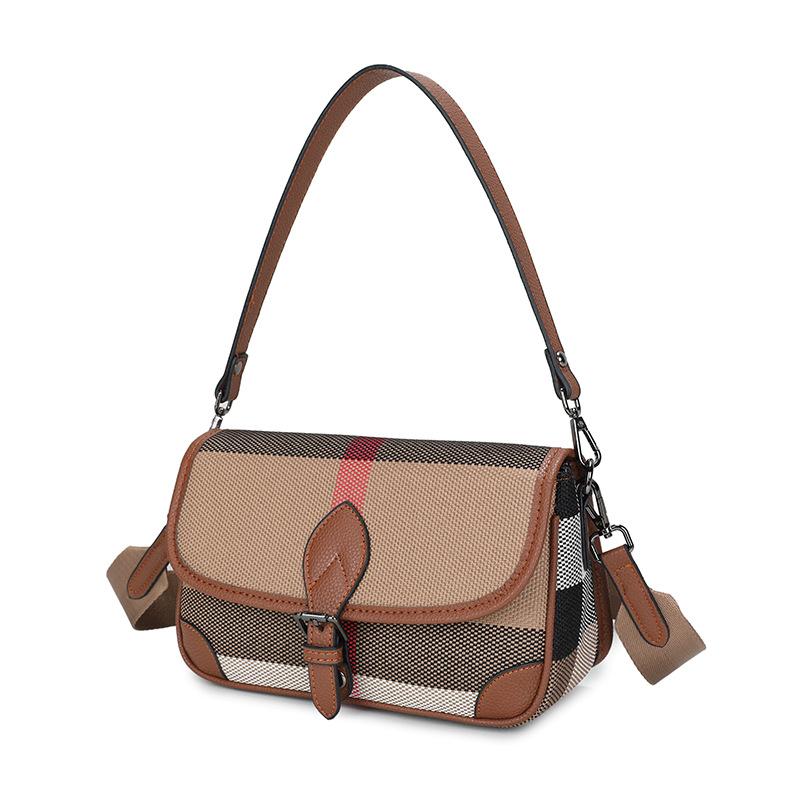 

Fashion Plaid Women s Bag Small Armpit Bag Wide Shoulder Strap Summer Single Shoulder Crossbody Bag 2026 New Bag темно-коричневого