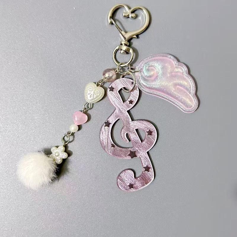 Creative Y2K Harajuku Wave Dot Striped Star Musical Notes Wings Keychain Sweet Cute Bag Pendant Decoration Accessories