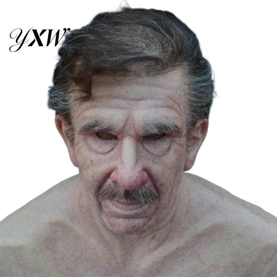 Affascinante Maschera Anziano Uomo Vecchio per Adulti Lattice Realistico Umano Testa Intera Copertura Confortevole con Rughe Realistiche Halloween Mascherata Cosplay