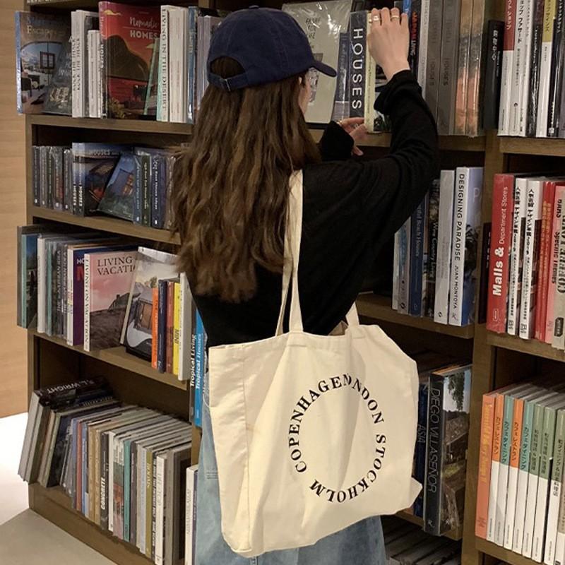 Korean Style Ins Canvas Bag With Same English Letters Large Capacity Tote Single-shoulder Handbag Women's