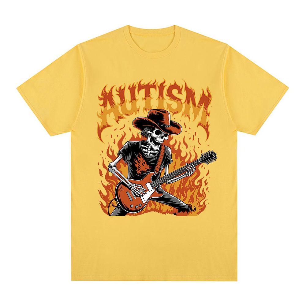 Autism Funny Skeleton Meme Tshirts Men Women Clothing Vintage Summer Short Sleeves Tshirt 100 Cotton Casual Oversized T Shirt