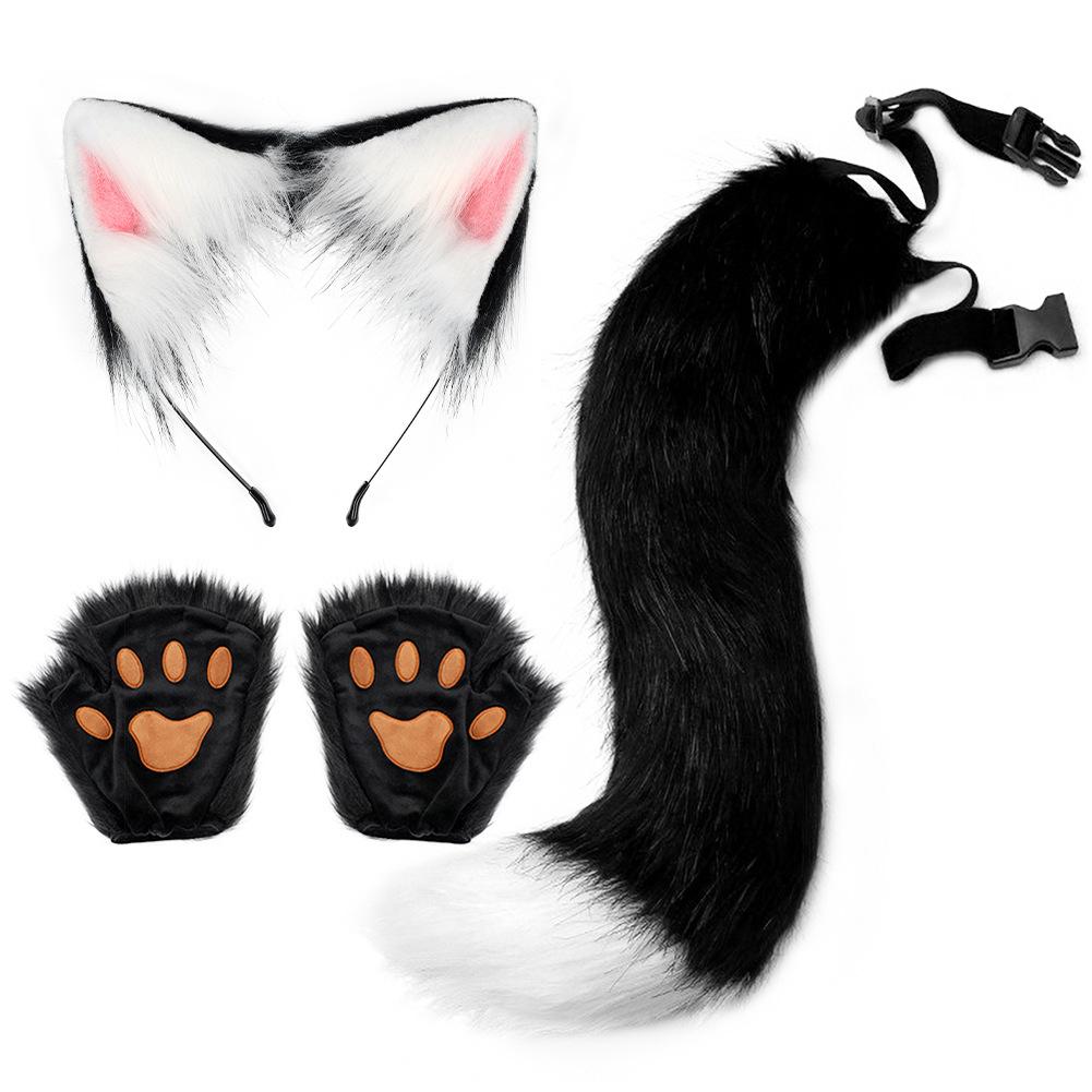 Beliebte Halloween Handgemachte Tierohren Stirnband Cosplay Simulation Katzen-Set Tierkrallen Fingerhandschuhe Cos Zubehör