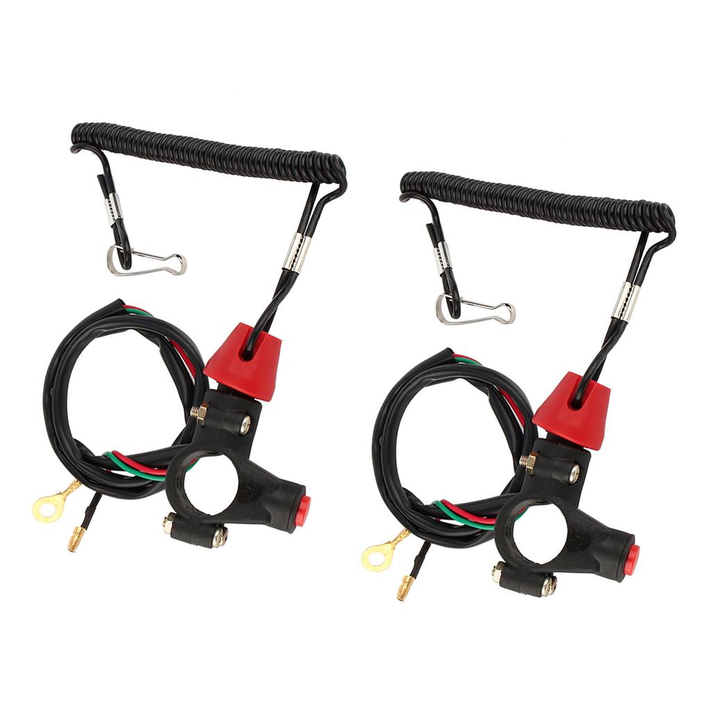 2pcs Motorcycle Tether Engine Kill Switch with Lanyard For 22mm Handlebar ATVs Riding Mowers Outboard Engines