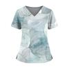 Women's Gradient Print V-Neck Double Pocket Short Sleeves Hem Slit Uniform Caregiver Top