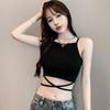 Rückenfreies, aushöhlen, Fitness, ärmellos, kurz, bauchfreie Tops, Party-Tops, Unterhemden, Streetwear, schwarze Schnür-Crop-Tops