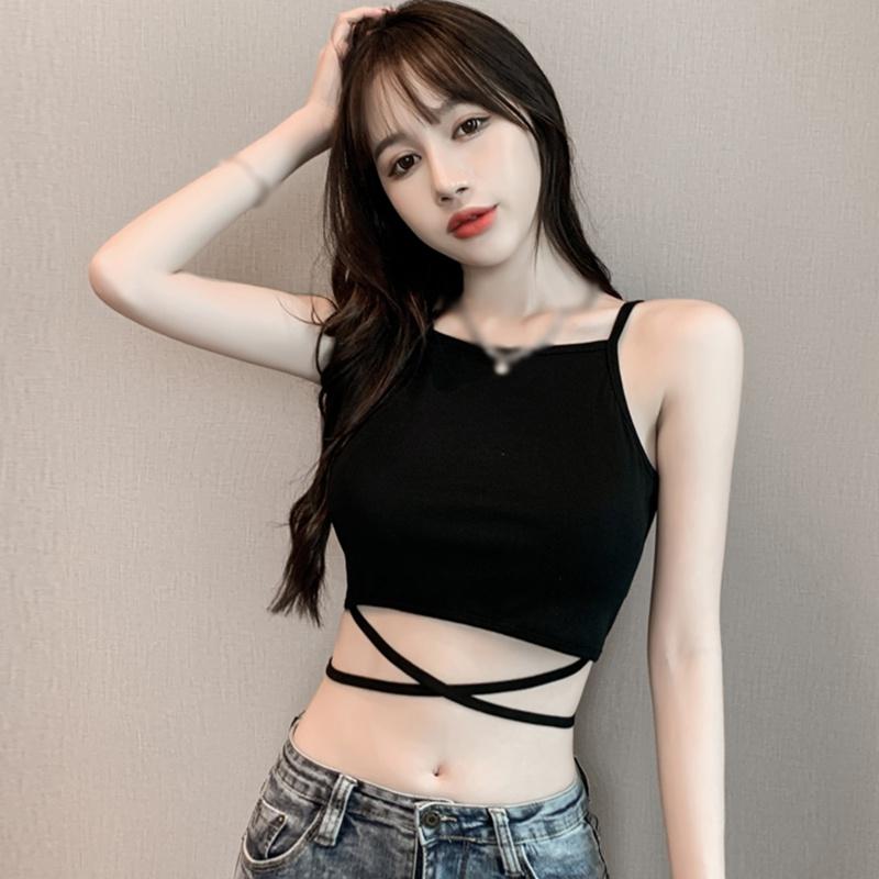 Rückenfreies, aushöhlen, Fitness, ärmellos, kurz, bauchfreie Tops, Party-Tops, Unterhemden, Streetwear, schwarze Schnür-Crop-Tops