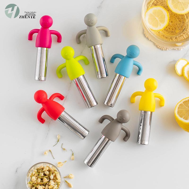 Stainless Steel & Silicone Human-Shaped Tea Infuser - Mesh Hanging Cup Style Tea Strainer & Dregs Separator