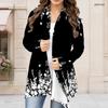 Women Plus Size Long Sleeve Open Front Draped Collar Curved Hem Printed Cardigan Green White Gold