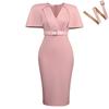 Damen Übergröße V-Ausschnitt Kurzarm Figurbetontes Midi-Kleid für den Arbeitsweg