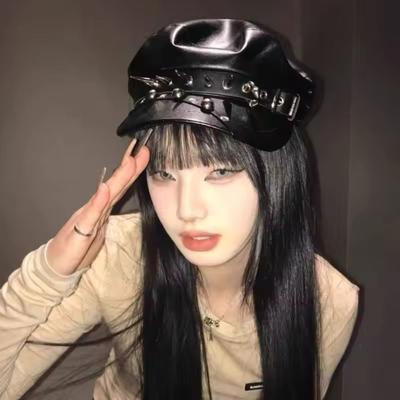 Damen Cool Punk Trendy Baskenmütze Harajuku Y2k Mädchen Gothic Lolita Achteckiger Hut Lässig Vintage Kunstleder Schnalle Malerhut Heiß