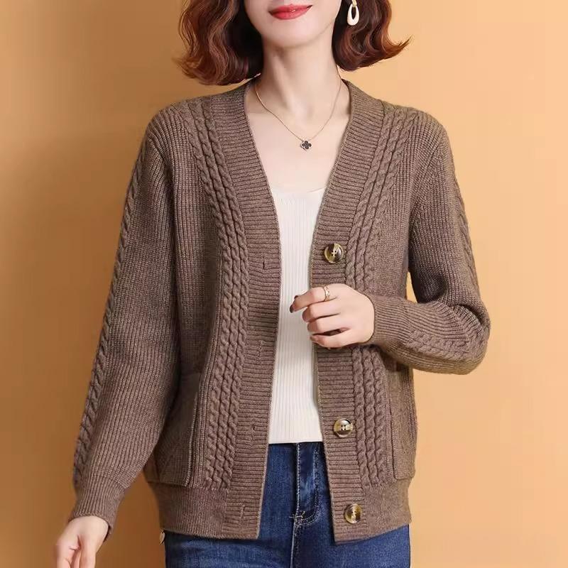 Autumn and Winter Jacket Women's All-match Fashion Temperament Pocket Twist Knitted Cardigan Women
