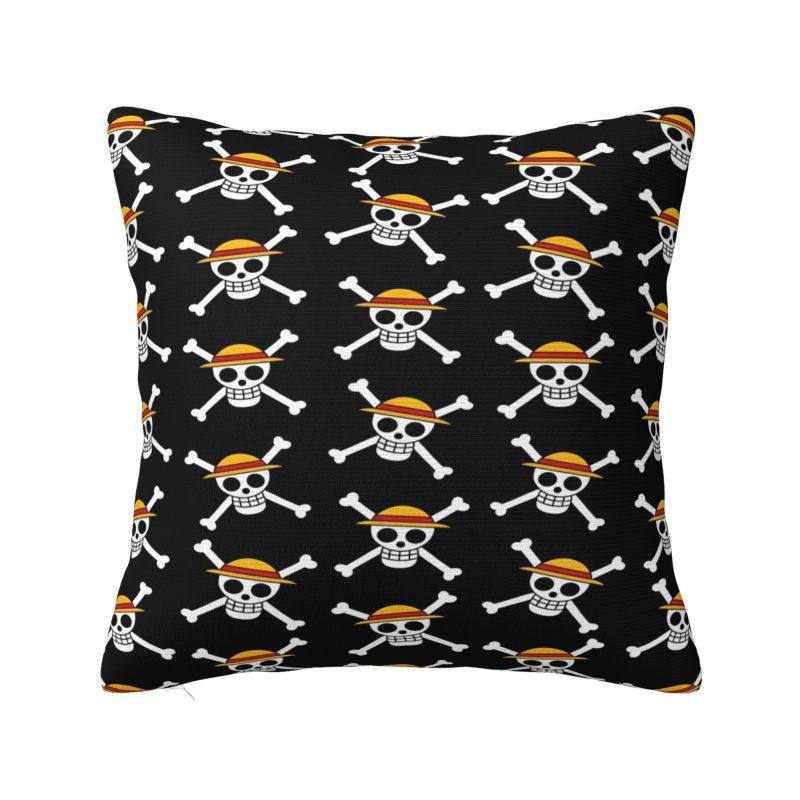 Custom Modern One Pieces Luffy Anime Cushion Cover for Sofa Soft Pirate Skull Manga Pillow Case