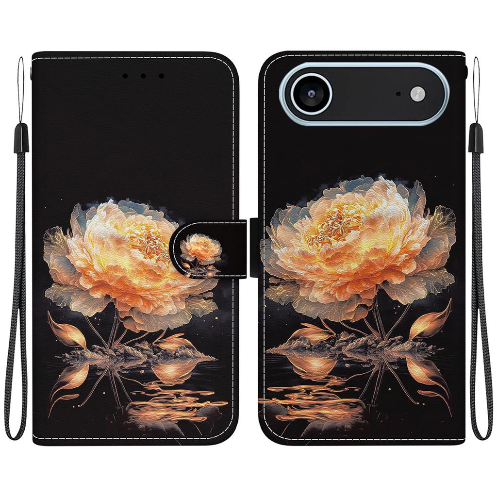 For iPhone 17 Air Wallet Phone Case Anti-Drop Leather Flip Cover Pattern Printing with Strap