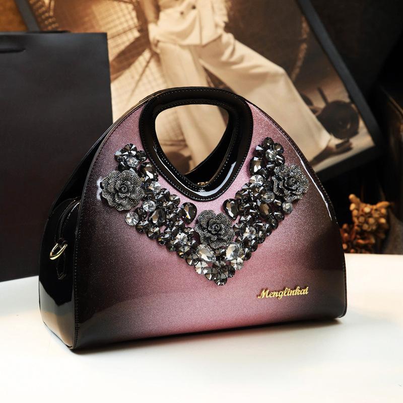Fashion Diamond-Encrusted Dumpling Bag Leather Handbag Medium Temperament Fashionable Mother Bag Foreign Style Messenger Bag