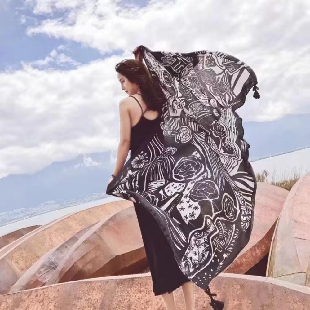 Chaka Salt Lake Great Northwest Tourism Ethnic Style Scarf Silk Scarf Women'S Summer Seaside Beach Shawl Sunscreen Thin
