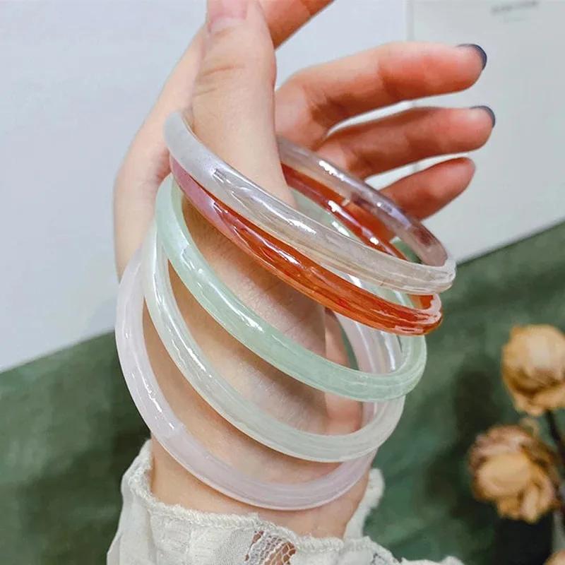 Trendy Glass Imitation Jade Bracelet Women Elegant Jingle Bangle Girl No Fading No Pungent Smell Fashion Bracelets Charm Jewelry