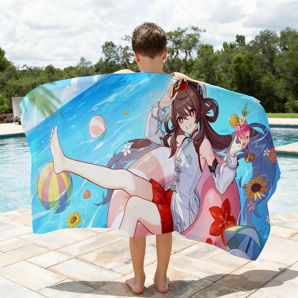 Genshin Impact Hu Tao Towel Quick Dry Absorbent Beach Towel for Sports, Fitness, Swimming and Outdoor Activities