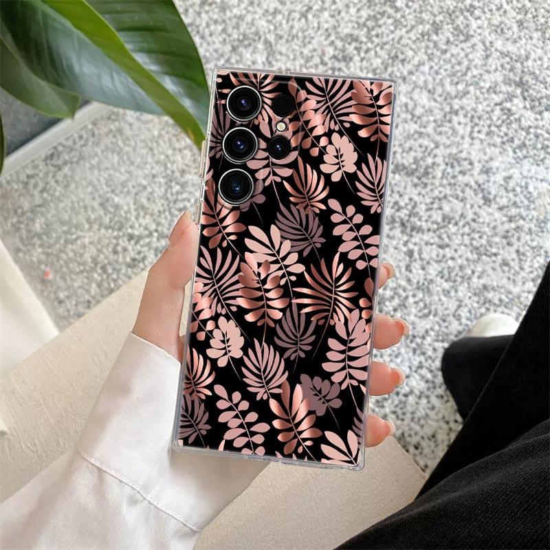 Gold Pink Rose Glitter Hearts Phone Case For Samsung S24 S23 Ultra S22 S20 Plus S21 FE Clear Cases Cover Galaxy S24Ultra Fundas